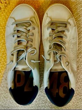 P448 John White Navy Leather Sneakers SIZE 43